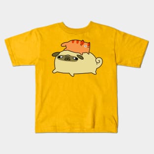 Little Orange Tabby and Pug Kids T-Shirt